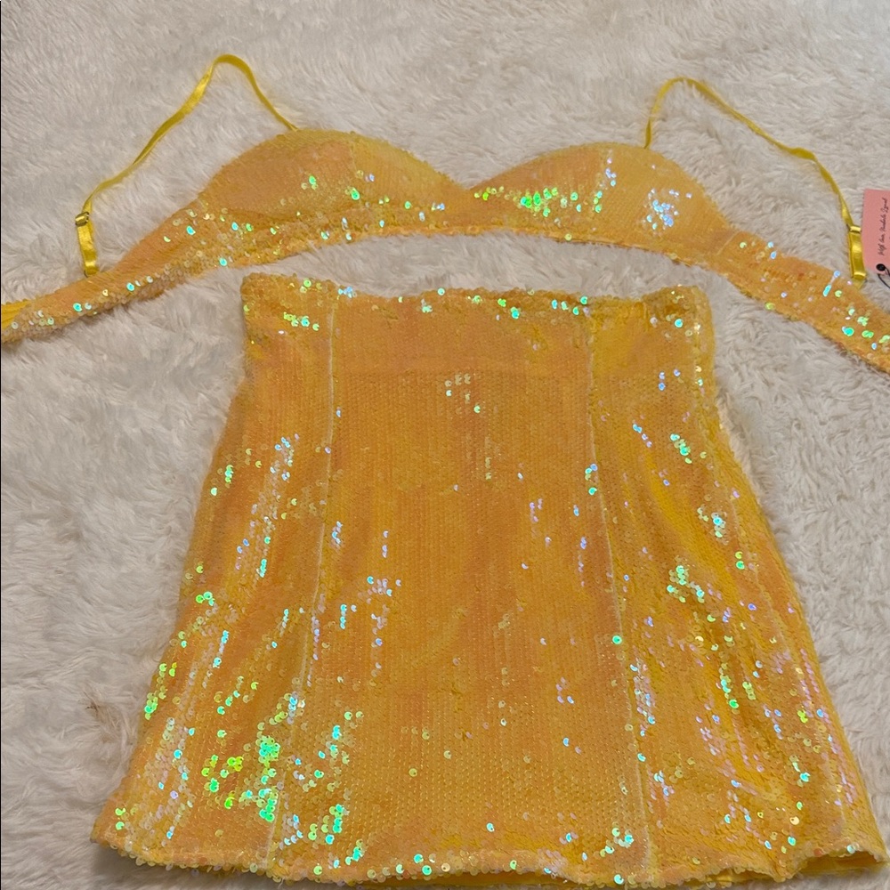 Yellow Sequin Two-Piece Set